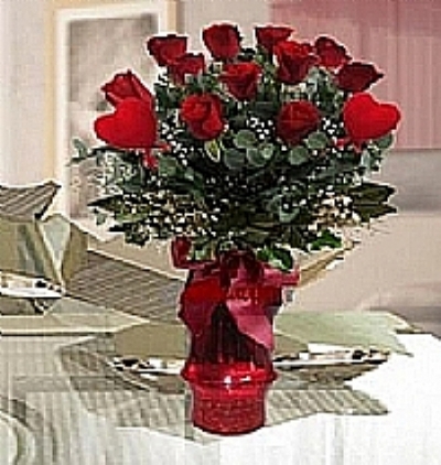 cam vazoda kırmızı güller Çiçeği & Ürünü 11 Kırmızı Gül Tasarımı 