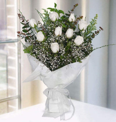 beyaz zerafet Çiçeği & Ürünü 9 adet beyaz gül buketi 