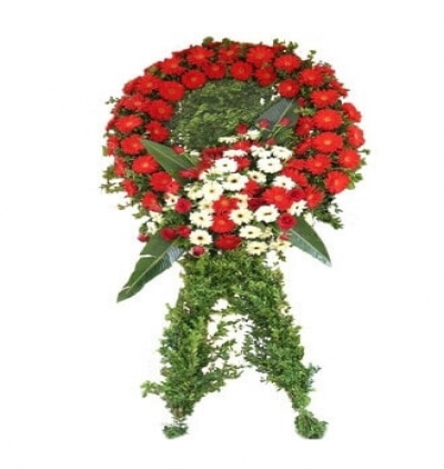 beyaz Çelenk Çiçeği & Ürünü Kırmızı Cenaze Çelengi 