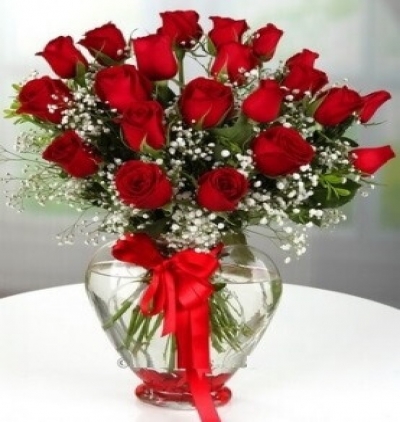 cam vazoda 25 gül Çiçeği & Ürünü Kalp Vazoda 21 Kırmızı Gül 
