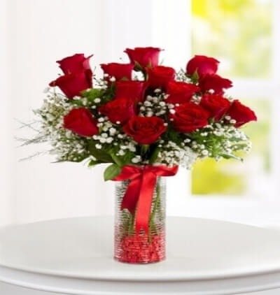 kırmızı-beyaz İhtişam Çiçeği & Ürünü Vazoda 15 Kırmızı Gül 