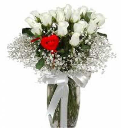 cam vazoda 25 gül Çiçeği & Ürünü Beyaz gül 