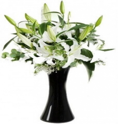 sepette sevimli ayıcık ve lilyumlar Çiçeği & Ürünü Beyaz Asalet 