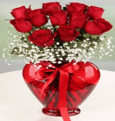 kalp camda 12 kırmızı gül Çiçeği & Ürünü Gönlüm sende 